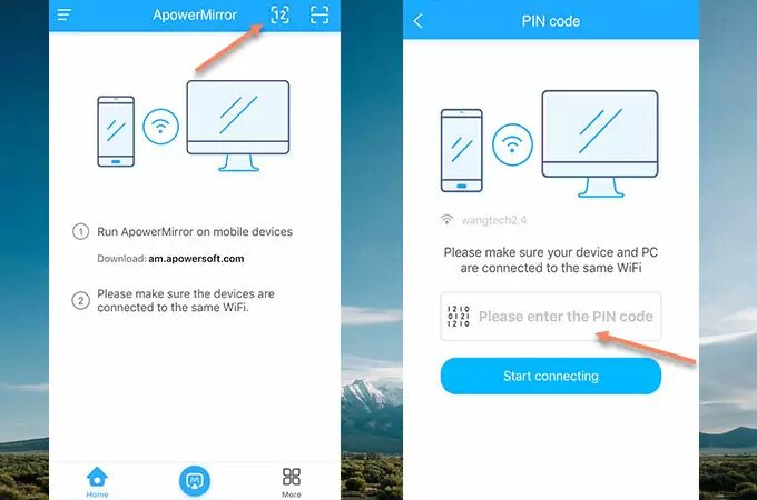 أداة ApowerMirror للويندوز الأفضل لبث شاشة الهاتف على الكمبيوتر! 18 استخدام رمز PIN للاتصال